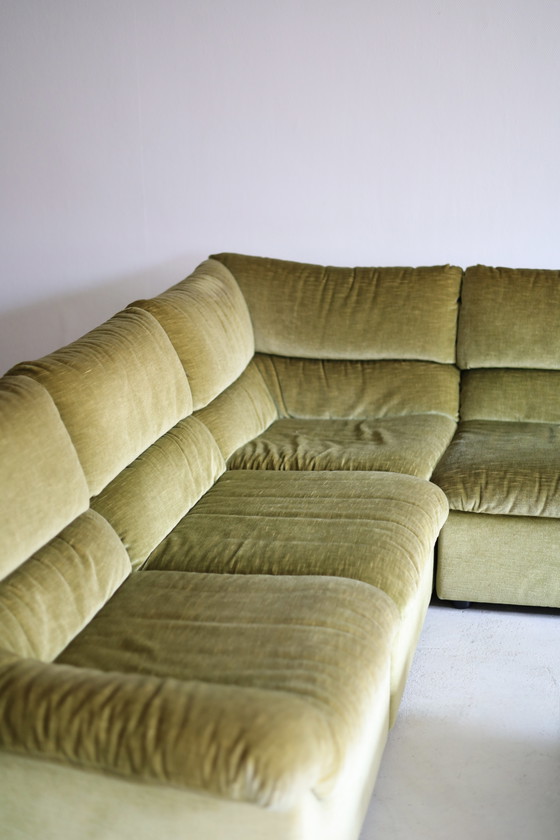 Image 1 of Modulaire Laauser bank, groen velours jaren 70
