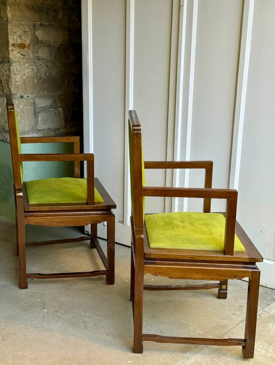 Coppia di poltrone in legno esotico e tessuto verde lime (foto 10 di 14)