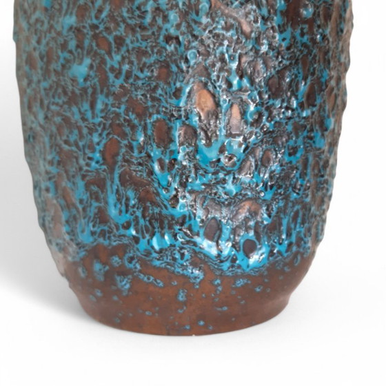 Image 1 of Vaso Scheurich, Germania occidentale 517-30 Lava grassa turchese su smalto bronzo