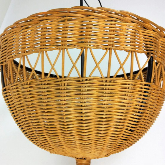 Image 1 of Vintage rotan mand op 4 zwart gelakte metalen poten, 1950