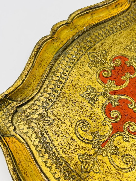 Image 1 of Grande vassoio fiorentino, stile barocco, oro giallo, vintage anni '70