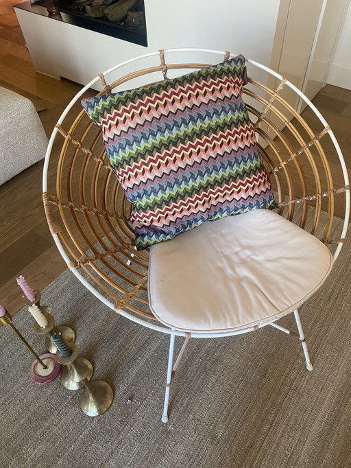 2 Kuipstoeltjes rotàn mer beige zitkussén