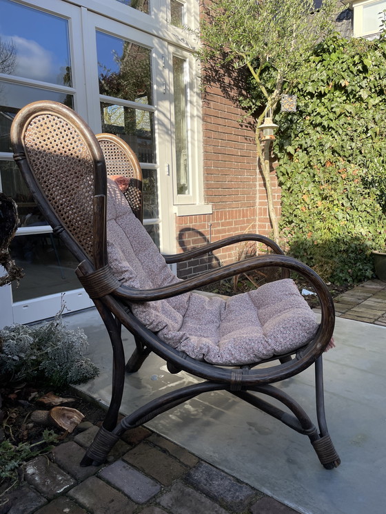 Image 1 of Vintage rotan en wicker bergère oorfauteuil Gio Ponti stijl