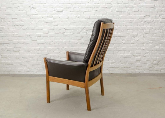 Image 1 of Fauteuil lounge scandinave en cuir marron chocolat G-Möbel, Suède, années 1960.