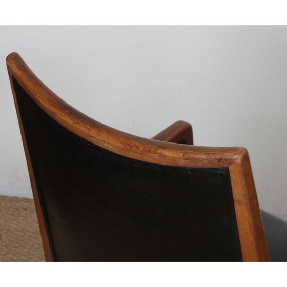 Image 1 of Pair of vintage wooden and leather armchairs from the 1950s