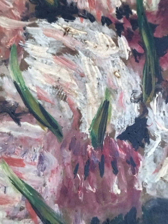 Pintura al óleo antigua sobre tabla - Naturaleza muerta 1947 – Firmada WEHR – Pinturas y dibujos, Wood (photo 5 of 9)