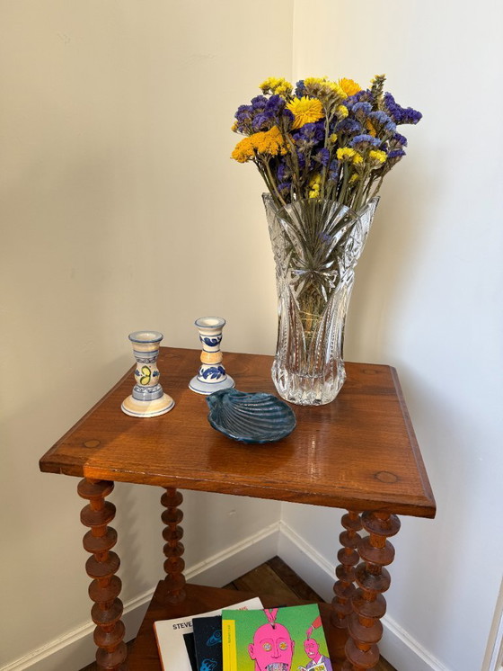 Image 1 of Table d'appoint / sellette en bois art déco étagère bobines années 50