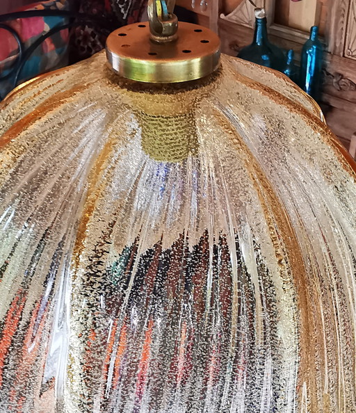 Firma Kaiser Leuchten, lampada Regency anni '70, vetro ghiaccio