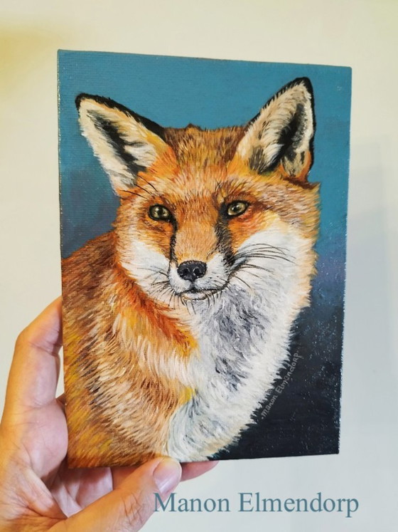 Hand-painted Small Fox Painting 13x18 cm New – Paintings & Drawings, Wood, Canvas (photo 4 of 5)