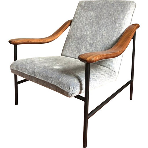 Poltrona vintage con braccioli in noce