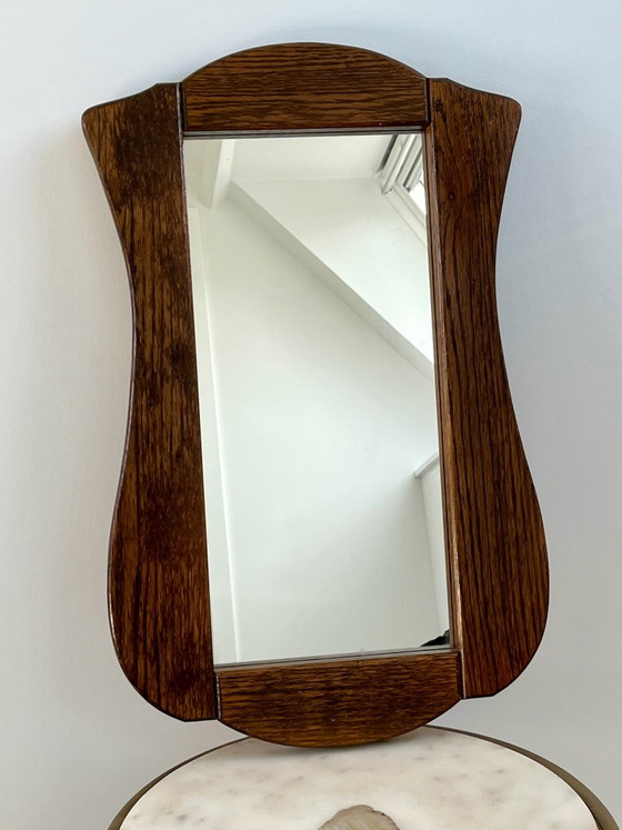 Miroir vintage en bois de chêne style Art Déco – Verre (photo 5 of 6)