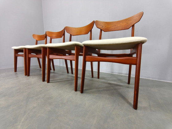Image 1 of Set van 4 Deense teakhouten eetkamerstoelen van Schionning & Elgaard, jaren 60.