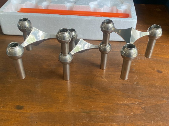Set van 3 S22 kandelaars en 9 verstelbare NAGEL kaarsen, vintage jaren 70, originele doos (photo 6 of 20)