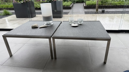 2x Mesas de centro M2 de acero inoxidable con tapa de piedra