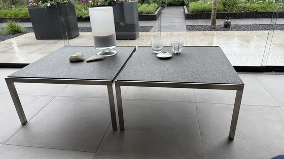 Image 1 of 2x tavolini da caffè M2 in acciaio inox con piano in pietra