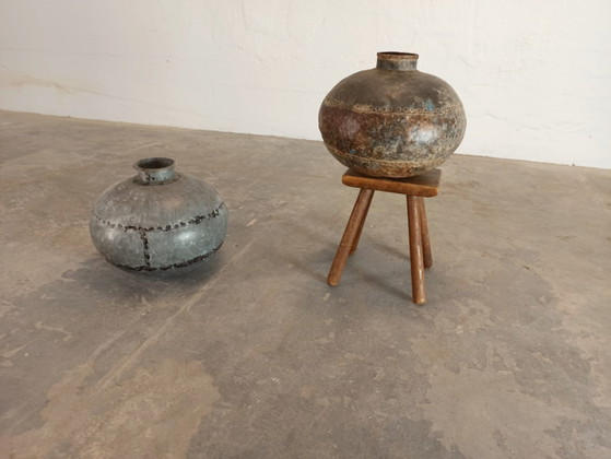Image 1 of 2 X vintage metal jugs vases
