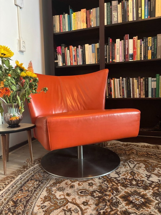 Postmoderne Jan des Bouvrie lederen draaifauteuil, jaren '80/'90 – Draaistoelen, rvs (photo 8 of 8)