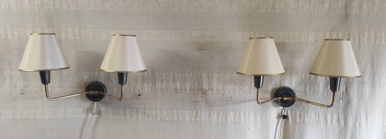 Image 1 of Double wall lights in gilded brass and gunmetal finish - 1950s/60s
