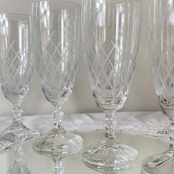 Image 1 of 6 Antique Engraved Champagne Flutes