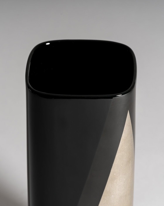 Image 1 of Helmut Drexler for Rosenthal, “Platinnebel” Vase Trio, Porcelaine Noire with Platinum, 1980s