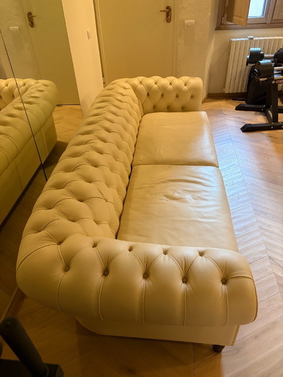 Chester One Poltrona Frau ORIGINAL - 4-seater cream/ivory leather sofa, Wood, Creme (photo 3 of 7)