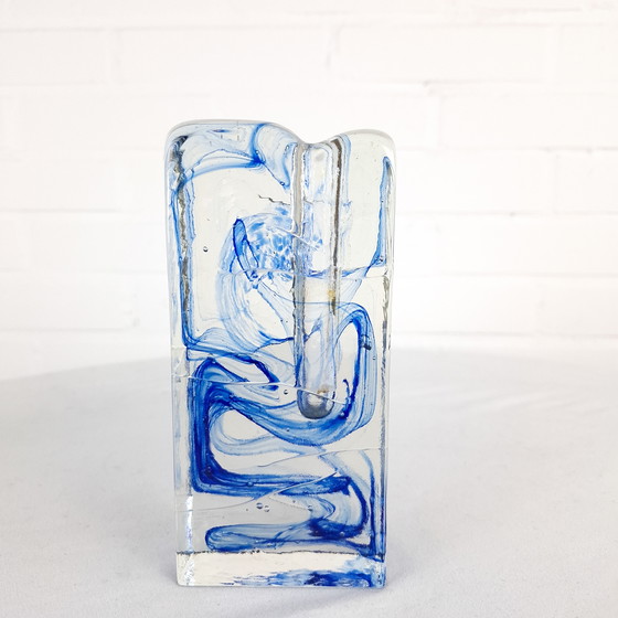 Image 1 of Vintage Solifleur vase Ritzenhoff Marsberger 1970s transparent with blue glass