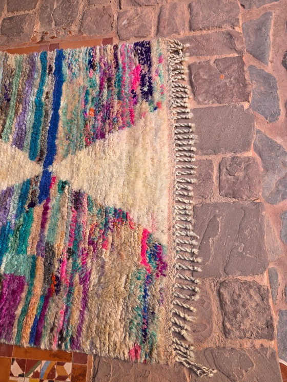 Image 1 of Abstraktes blau-cremefarbenes Boujaad-Muster, 150 x 100 cm