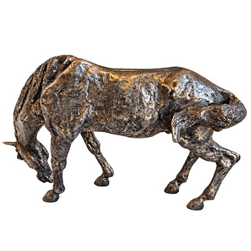 Grazing Horse Sculpture with Silver Finish