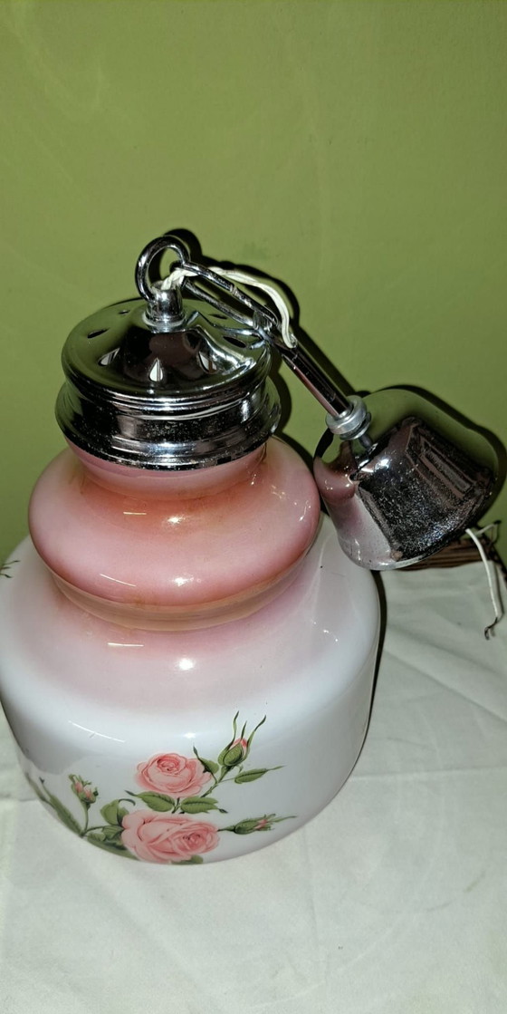 Opaline Pendelleuchte 1960/70, Pendelleuchten, Glas, Chrom, Grün (Foto 4 von 7)