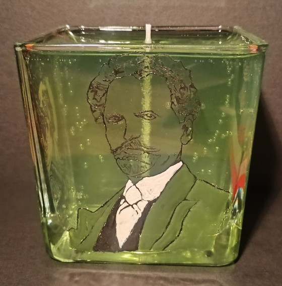 Zodiac · Vela funcional pintada a mano 1/1 de colección · Inspirada en Alphonse Mucha – Arte en vidrio, Glass (photo 4 of 8)