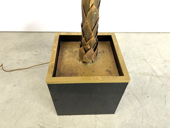 Lampadaire palmier en laiton de Maison Jansen, années 1970, Métal, Bois, Doré, Hollywood Regency (photo 10 sur 13)