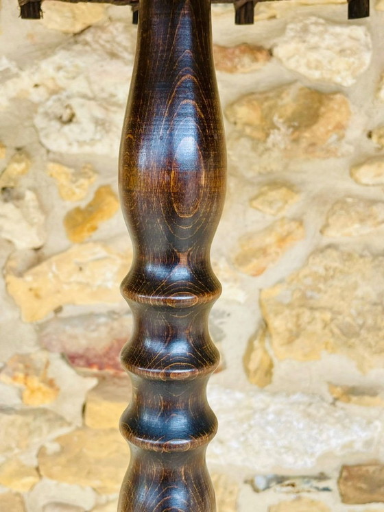 Image 1 of Mid-Century, Turned Wood, Bamboo Rattan Floor Lamp Circa 1950s