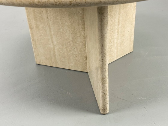 Image 1 of Tavolino da caffè circolare in travertino vintage, anni '70