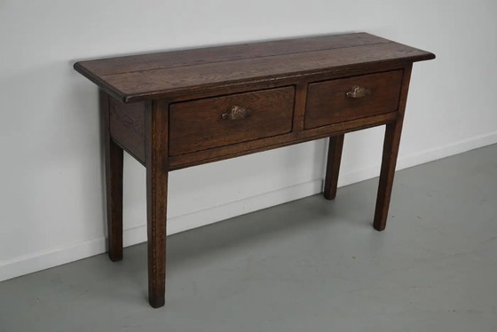 Image 1 of Vintage Franse rustieke landelijke eikenhouten bijzettafel