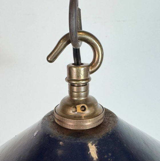 Image 1 of Lampada a sospensione industriale in smalto blu scuro, stile britannico, anni '50