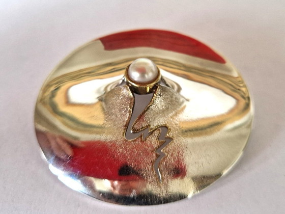 Image 1 of Michou Design – Großer silberner Anhänger/Brosche mit Perle