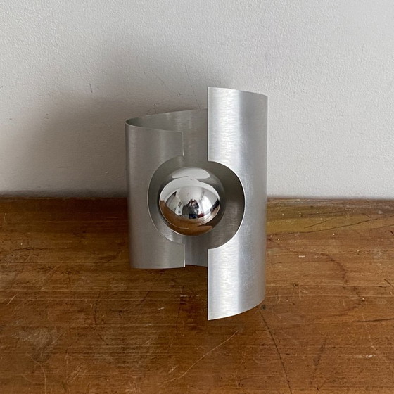 Pair of Oxar Wall lights. 1970. Brushed stainless steel., Metal, Silver (photo 5 of 7)
