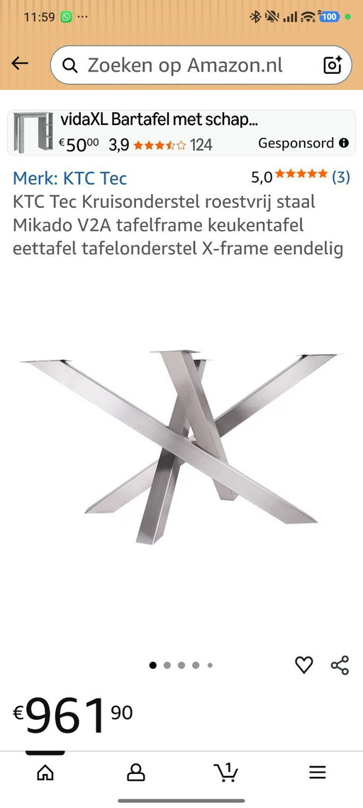 Gamba da tavolo in acciaio inox con base a croce