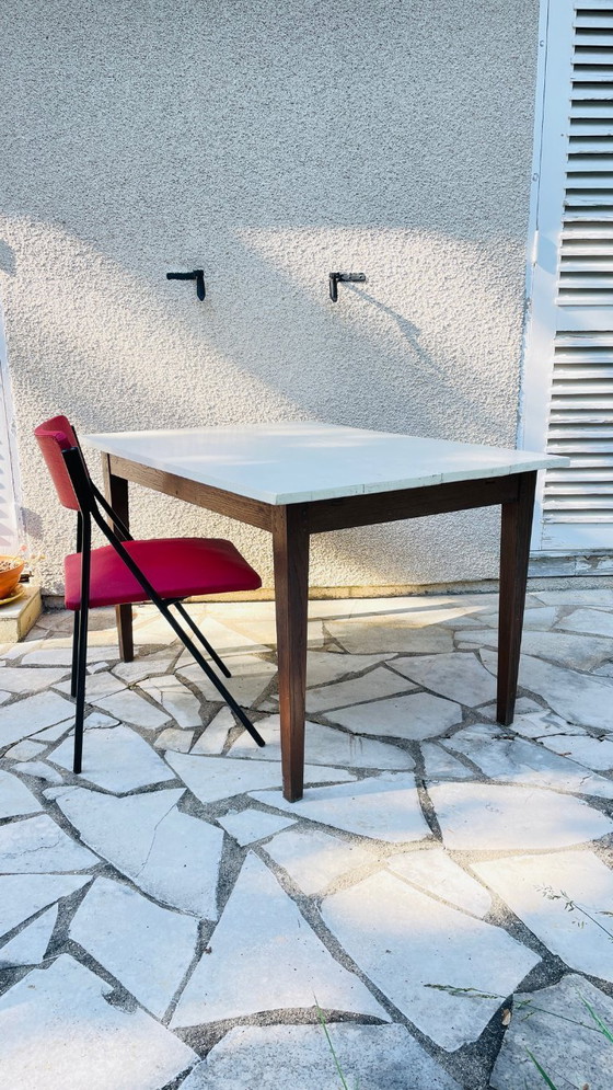 Image 1 of Vintage Oak Farmhouse Table with White Top