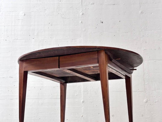 Image 1 of Round, high-quality Biedermeier pearwood dining table with drawers