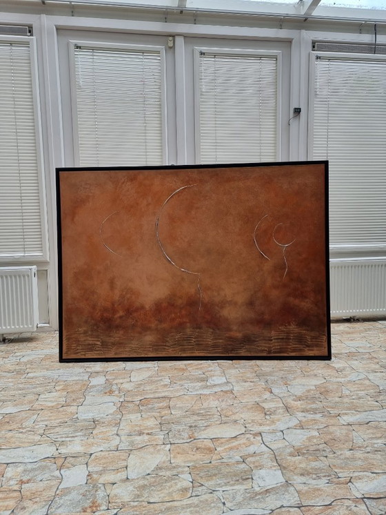 Image 1 of Hand-painted abstract minimalist painting bronze 100x140 cm
