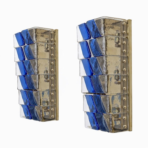 Paar Wandleuchten aus italienischem Muranoglas und Messing im Mid-Century-Modern-Stil