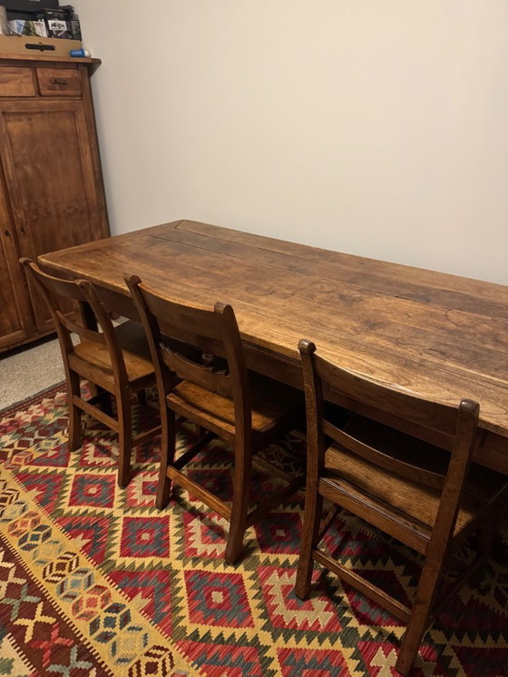 Image 1 of French farmhouse table with bench and chairs