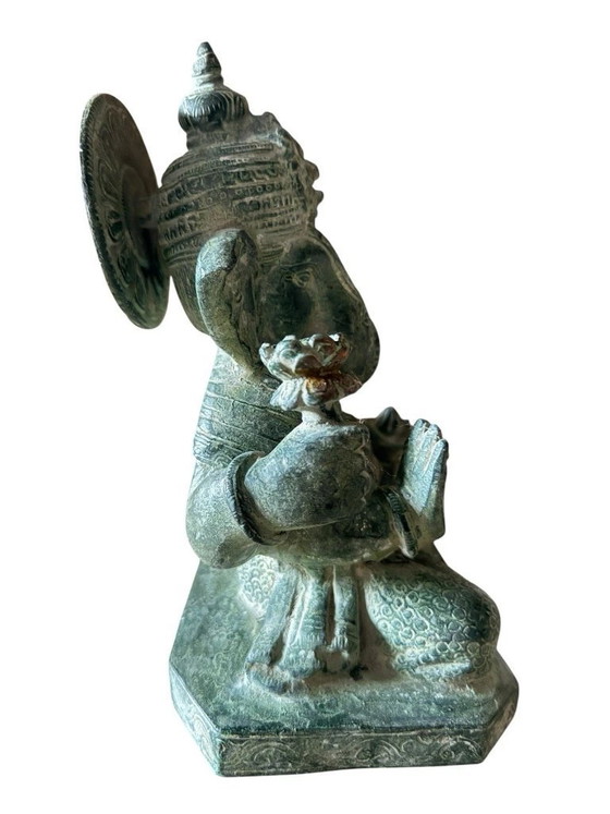 Image 1 of Ganesha-beeldje groen | Decoratief religieus beeldhouwwerk, vrijstaand