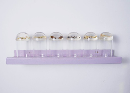 French Plexiglas Vintage Spice Container Jars – Set of 6 Preserved Herb Cylinders