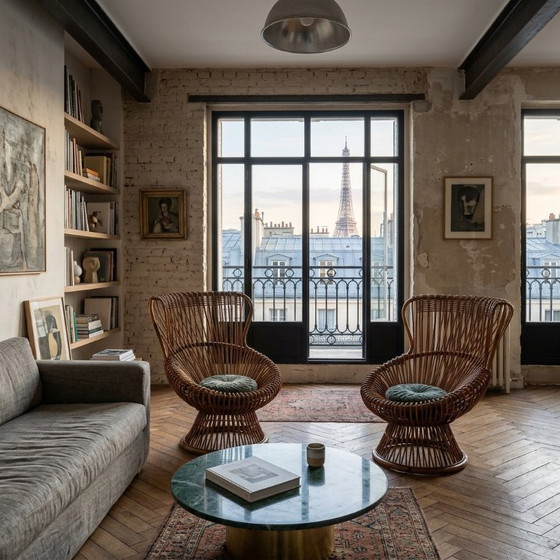 Pair of 1950s Franco Albini "Margherita" rattan & cane Armchairs 1950s – bonacina (photo 11 of 12)