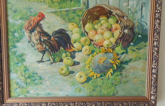 Image 1 of Pintura al óleo original “En el pueblo”, Deltzov, 1999