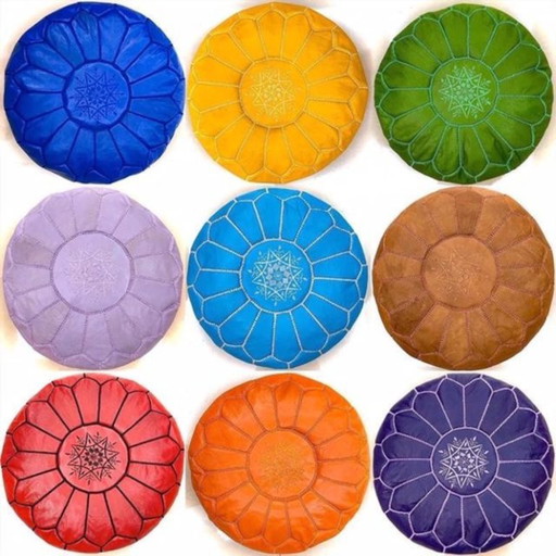 Puf marroquí de cuero hecho a mano, 50 cm × 30 cm