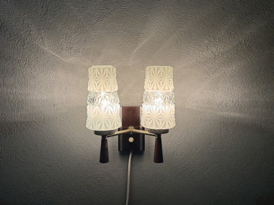Image 1 of Vintage Wall Lamp 1950s-60s - Glass & Wood Design Classic