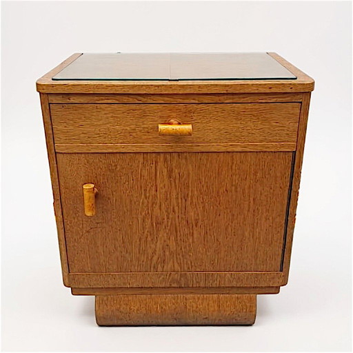 Mesita de noche ART DECO con tapa de cristal